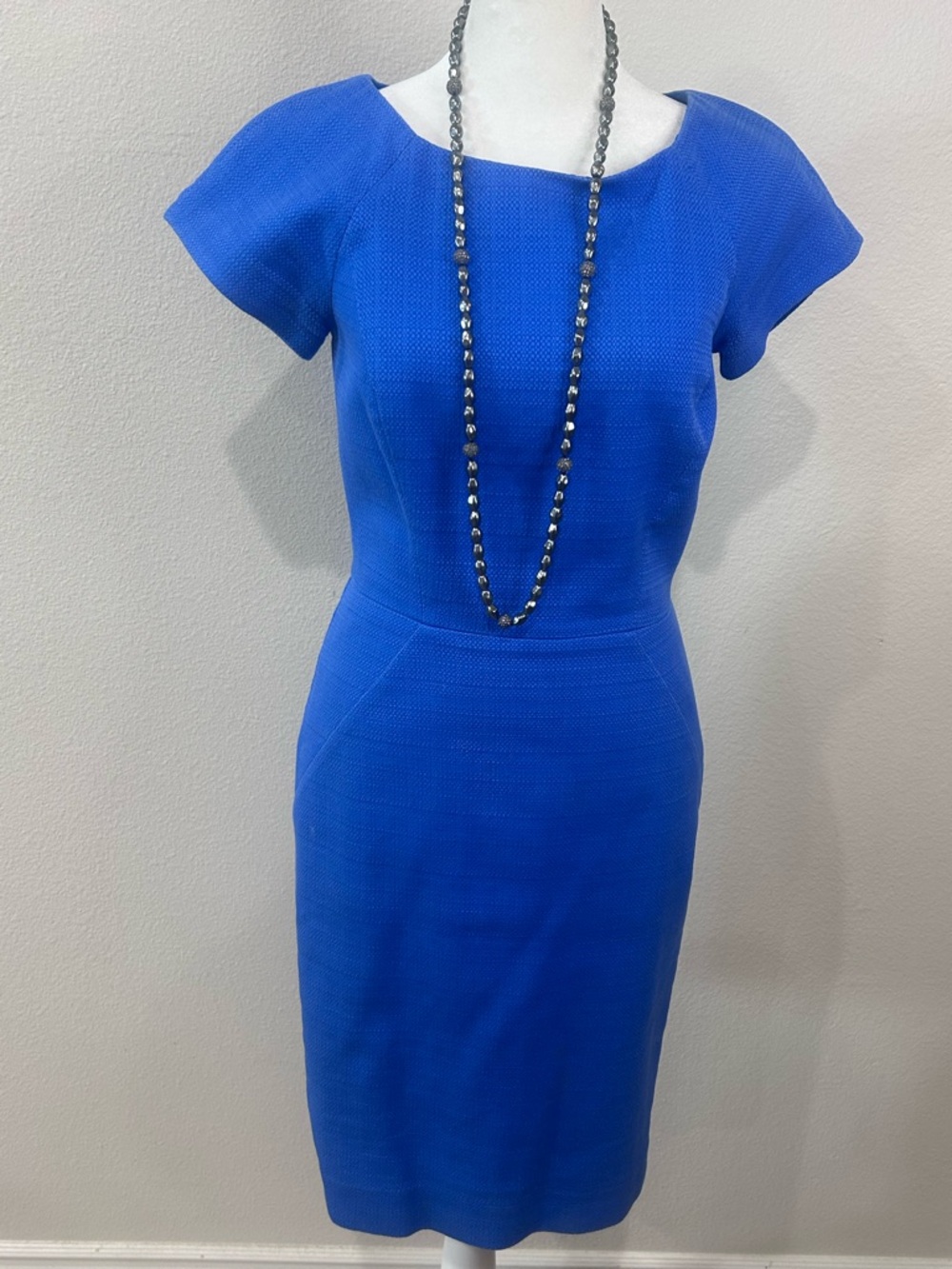💙”J. Crew” Royal Blue Midi Cap Sleeve Lined & Textured Fabric Dress
